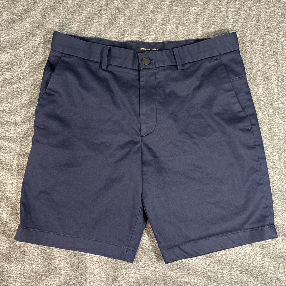 Banana Republic Aiden Shorts Mens 32 Chino Stretch Classic Preppy Navy Blue